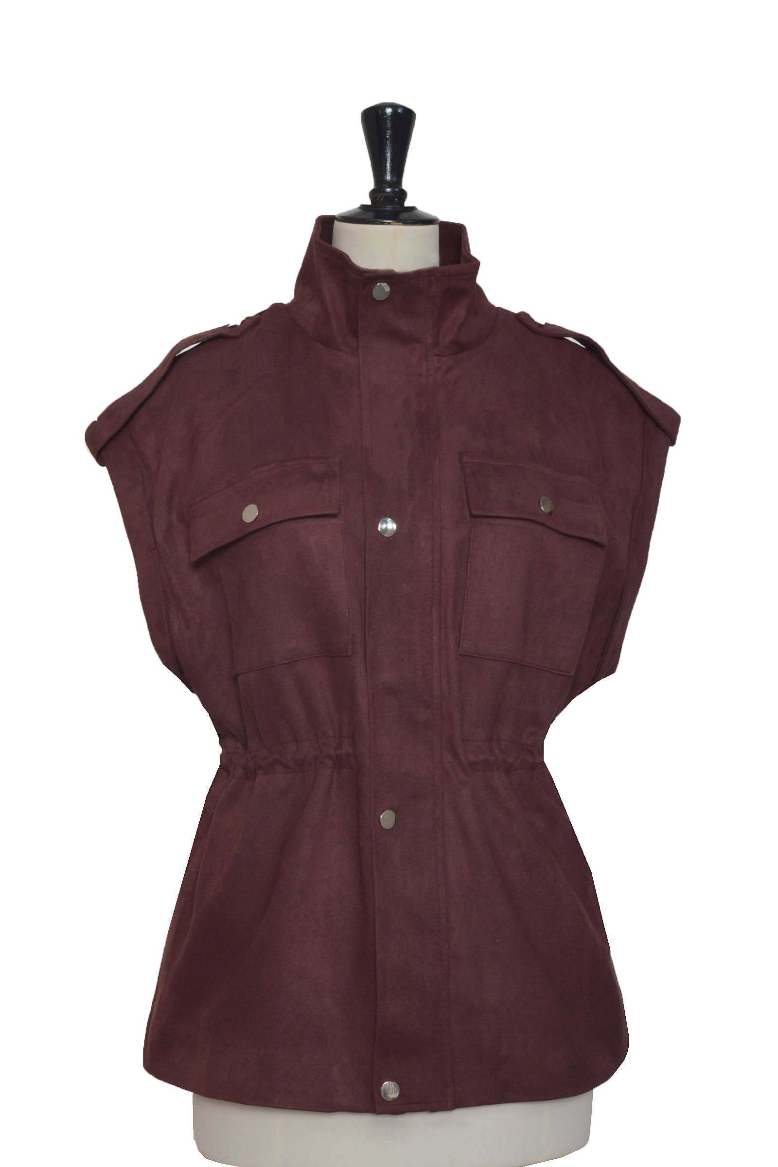 ELLI WHITE – wholesale Väst - Dam – Ärmlös safariväst i mockaimitation2