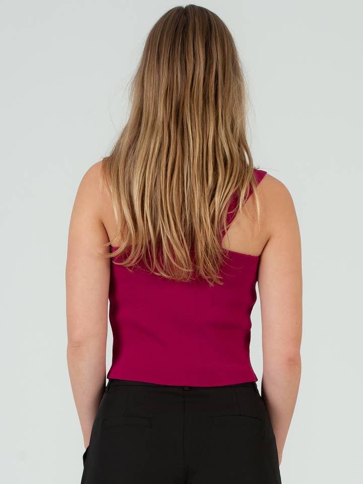 Lucca Couture - Wholesale Tank Top - Women's - Knit square neck wide strap tank top in fuschia