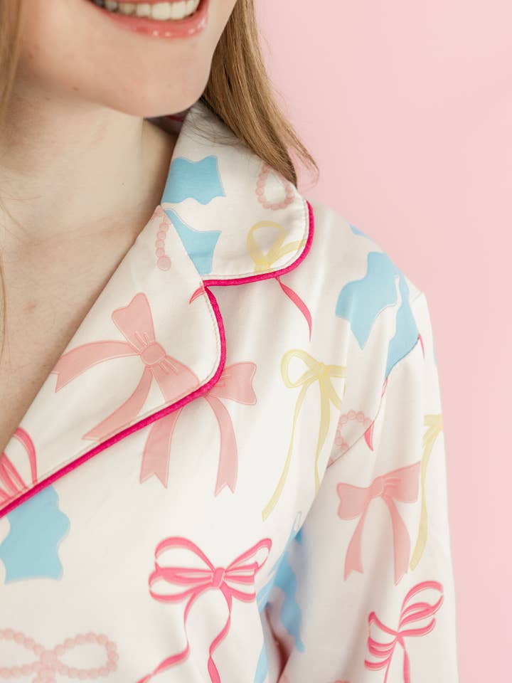 Rock Paper Scissors - Wholesale Sleepwear Set - Women's - Pink Pastel Bows Long Sleeve Loungewear Pajama Set4