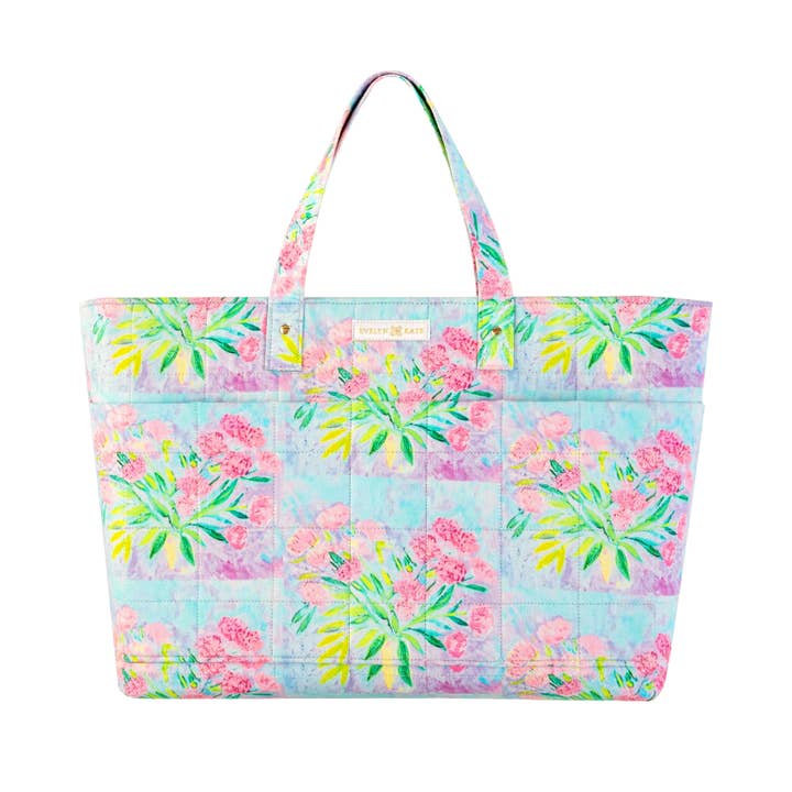 Pink Peony Quilted Tote for wholesale by EVELYN & KATE