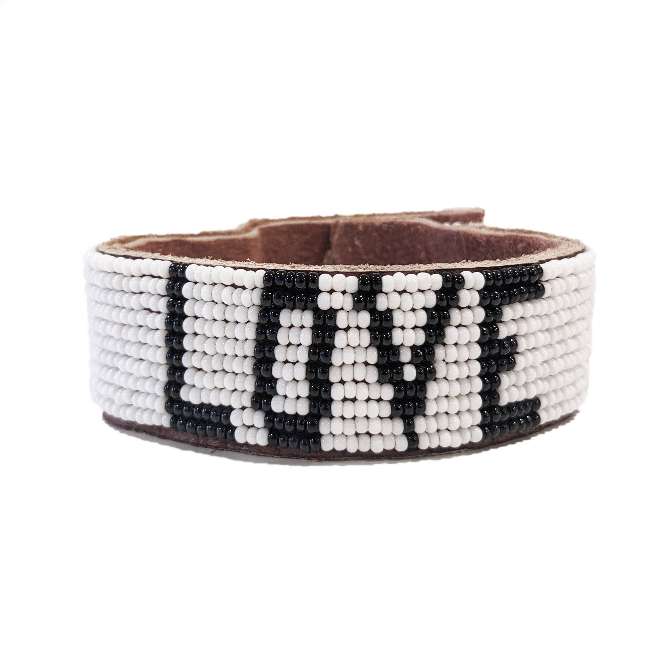 Swahili Coast - Wholesale Bangle Bracelet - Medium Love Beaded Leather Cuff - White - Affirmations