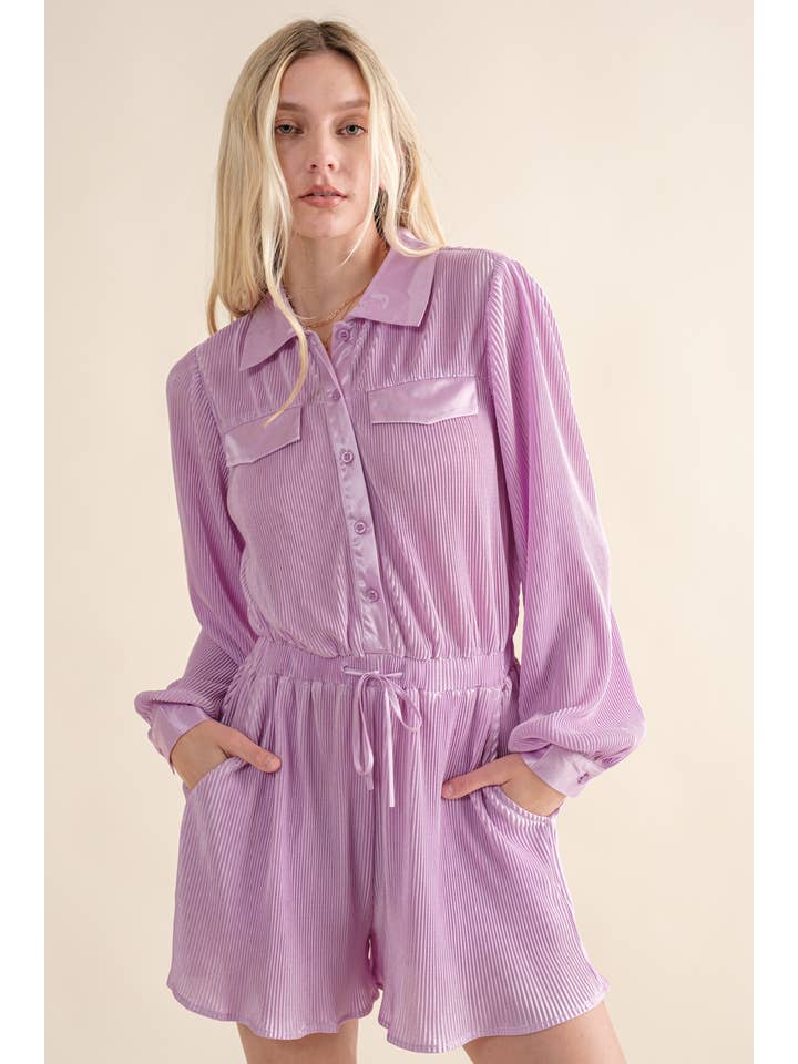 Blue B - Wholesale Romper – Women's - 61136R - Accordion Pleated Collared Romper3