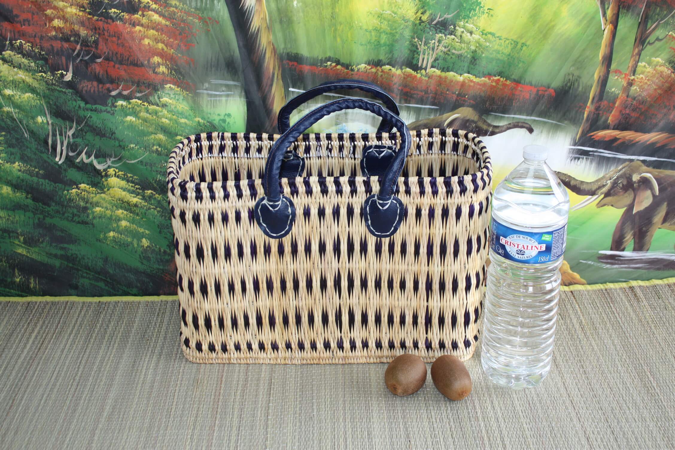 Boutique Huléti - Wholesale Grocery/Shopping Bag - Superb Blue & Natural Basket - Hand woven - tote bag - 3 SIZES - ideal shopping, markets... wicker reed straw1