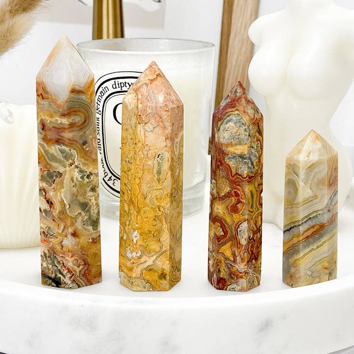 Crazy Lace Agate Tower Points | Mexican Agate | Laughter Stone | Happy Lace Stone for wholesale by Yellow Tree Company