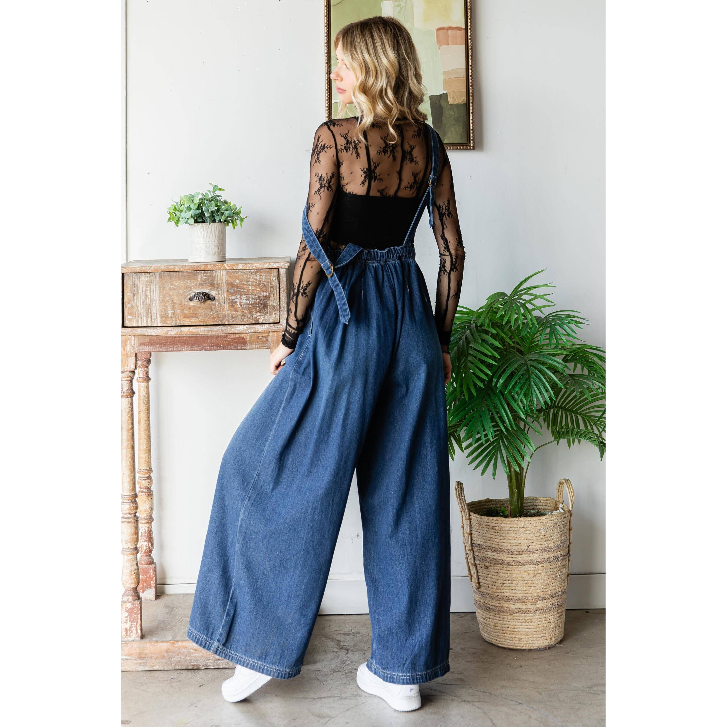 Veveret – Macacão - Mulher por atacado – Macacão de Ganga Plissado com Bolsos7