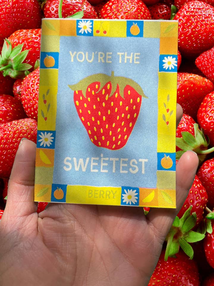 Strawberry Risograph Greeting Card for wholesale by Picnic Date Studio