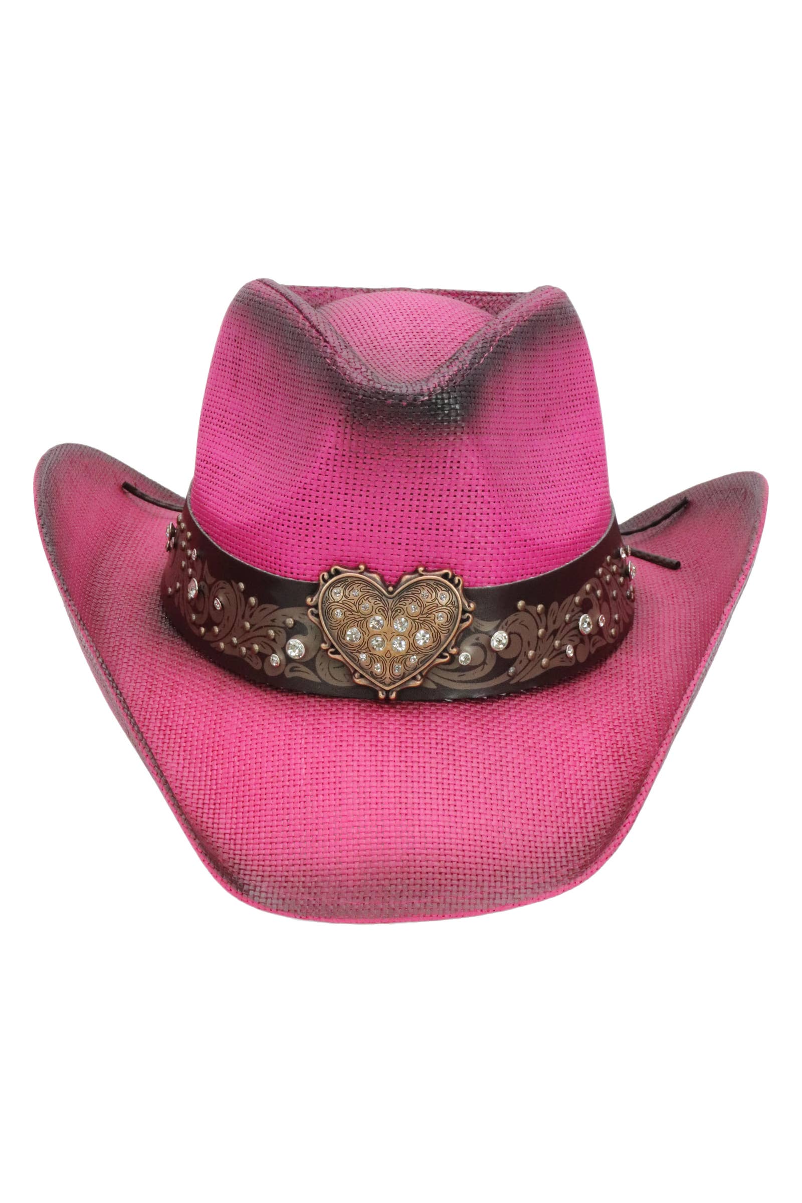 Cap Zone - Wholesale Cowboy Hat - Unisex - Heart Bling Rhinestone Belt Ombre Straw Cowboy Hat7