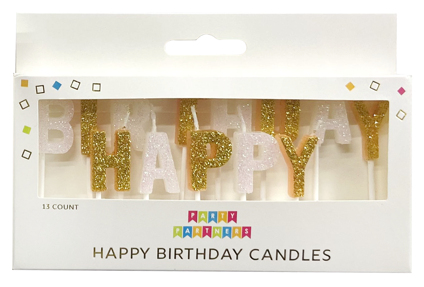 Party Partners - Venta al por mayor Velas de tarta - Set de velas con purpurina dorada y blanca para feliz cumpleaños0