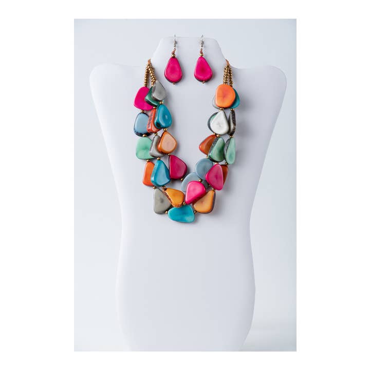 TaguArtsy - Wholesale Jewelry Set - Zaley Three Stranded Organic Tagua Necklace and Earrings32