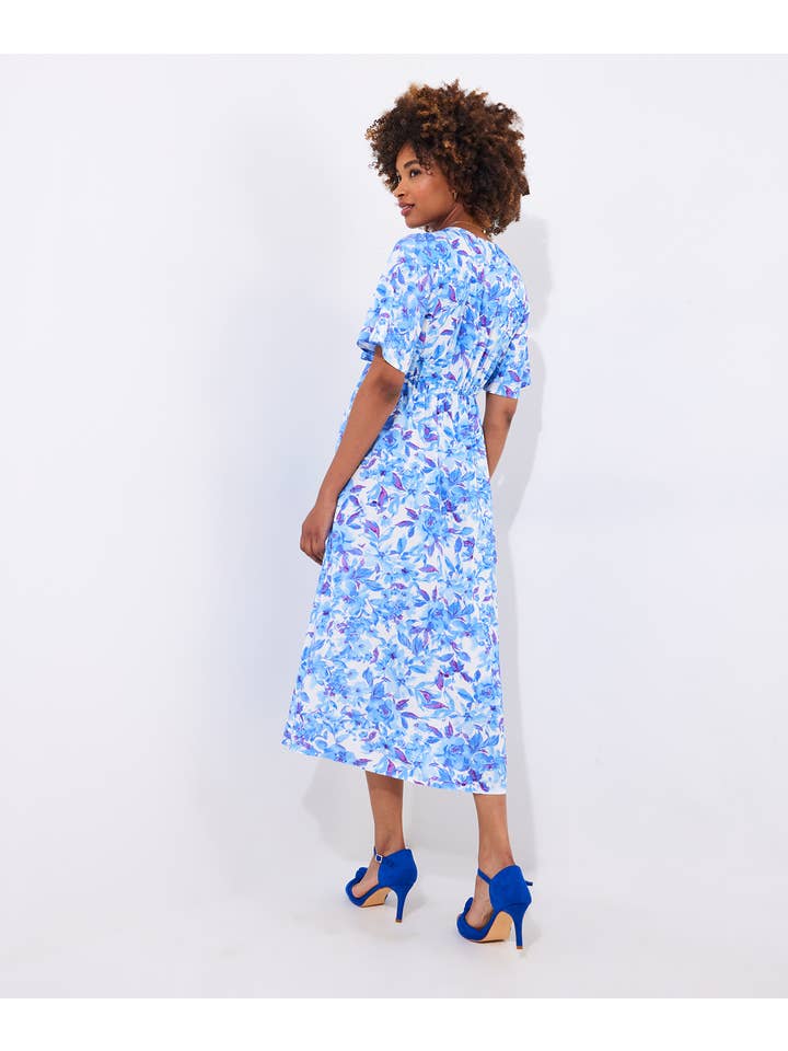 Blue Olivia Floral Printed Midi Dress for wholesale on Faire