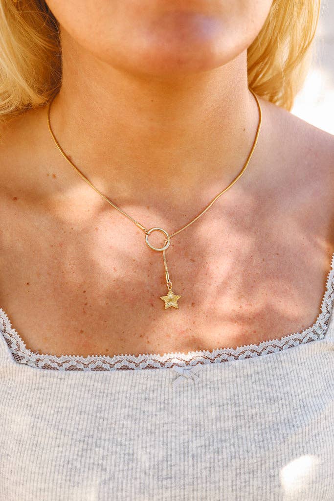 WJW - Wholesale Y-Neck/Lariat Necklace - 18K Gold PVD Stainless Steel Star Lariat Necklace3