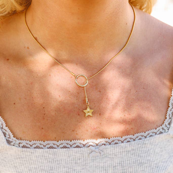 WJW - Wholesale Y-Neck/Lariat Necklace - 18K Gold PVD Stainless Steel Star Lariat Necklace3