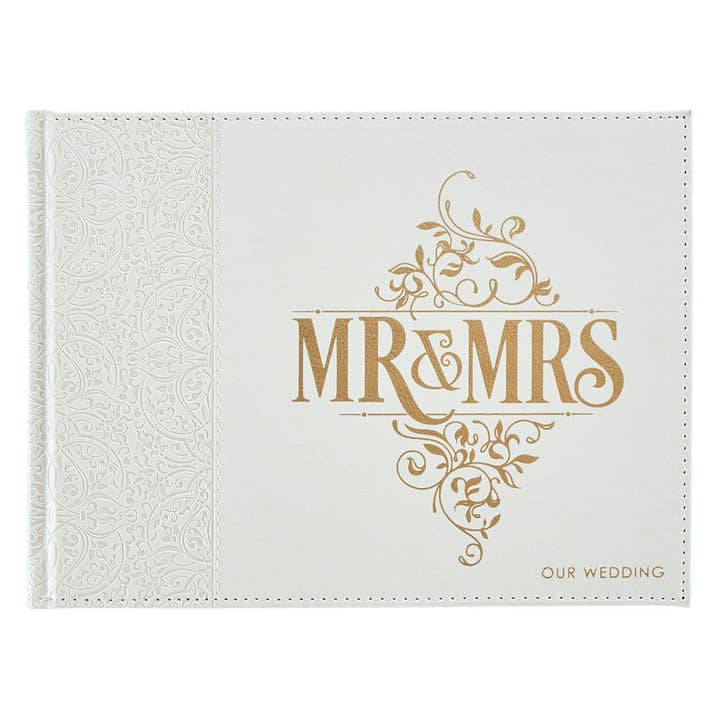 Christian Art Gifts - Wholesale Guest Book - Guest Book White/Gold Mr. & Mrs. Our Wedding