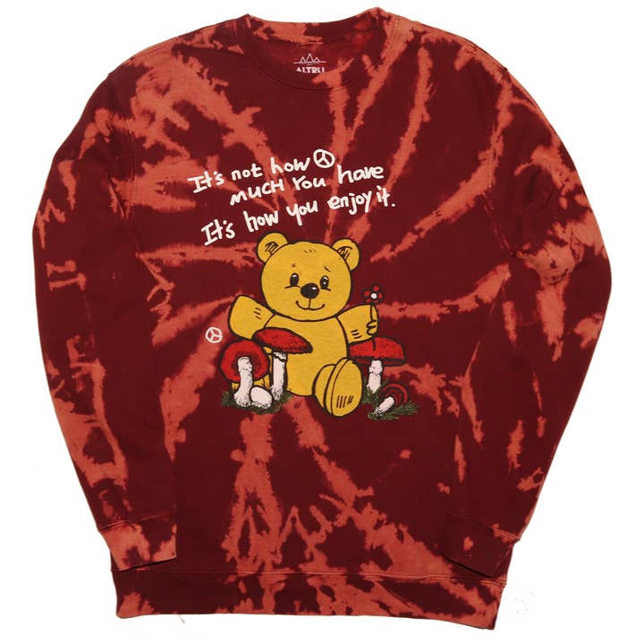 Teddy Bear Mushroom Bleach process tie dye sweatshirt for wholesale by Altru Apparel