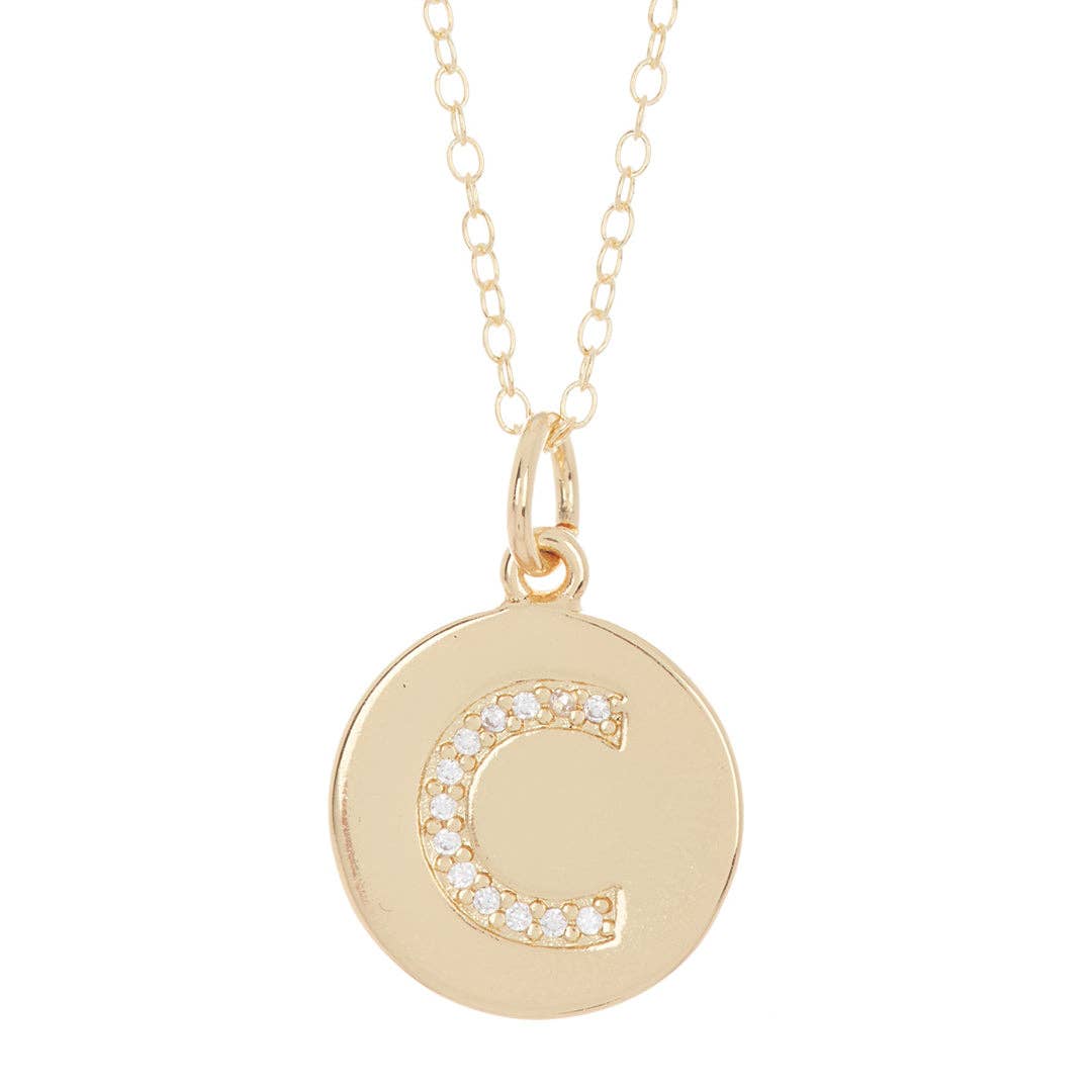Adornia - Wholesale Halskettinghanger - Initial Pave Disc Ketting zilver goud4