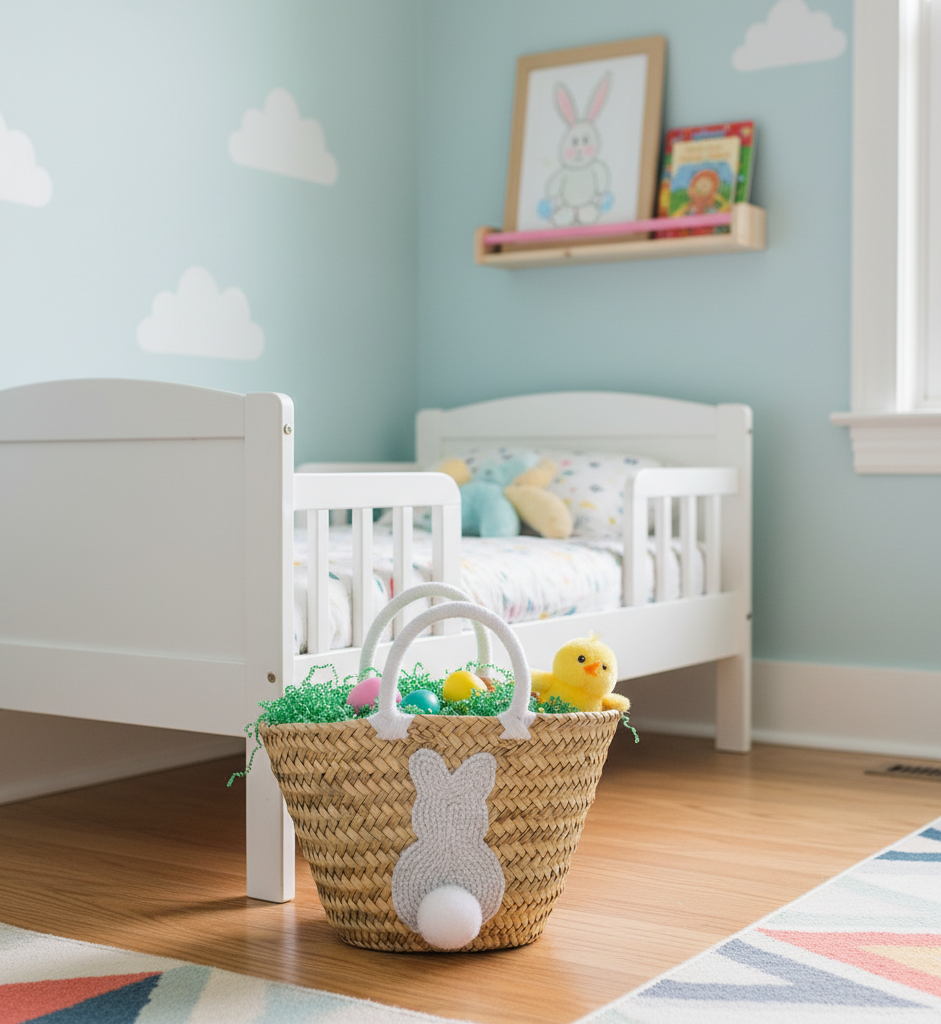 High crafty – wholesale Basket – Kids & baby – Easter Bunny Tail Straw Basket – Handmade Natural Palm Leaf 0