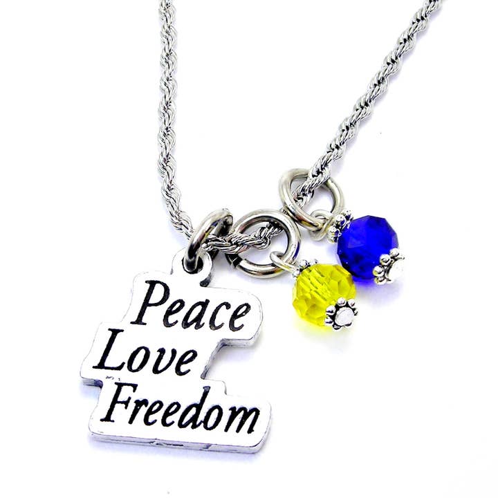 Peace Love Freedom 20" Rope Necklace for wholesale by Chubby Chico Charms