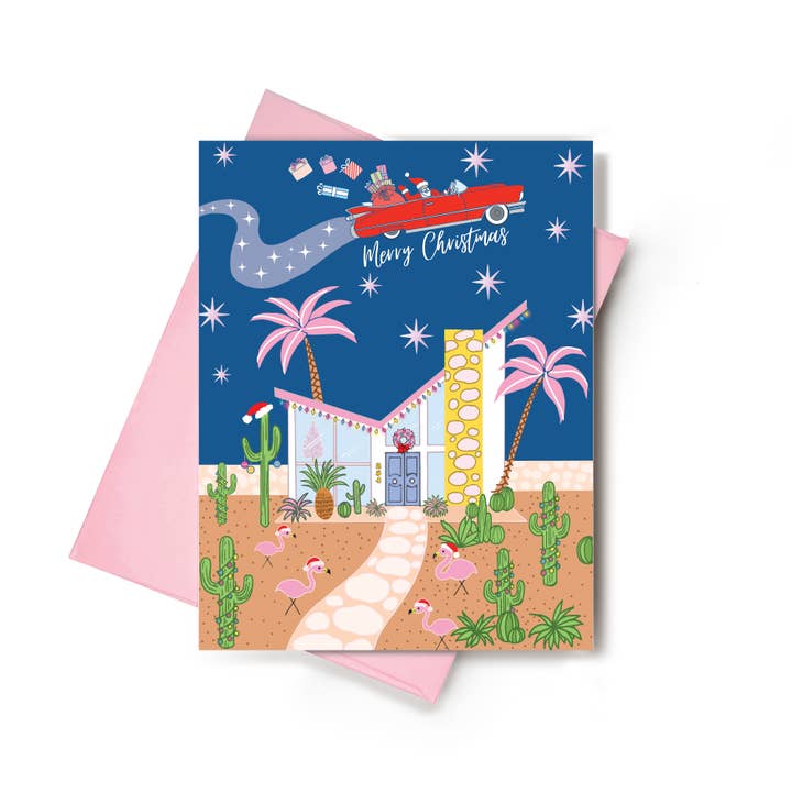 Carte de vœux Joyeux Noël dans le désert ou carte de Noël en forme de cactus pour la vente par Love Haze Paper