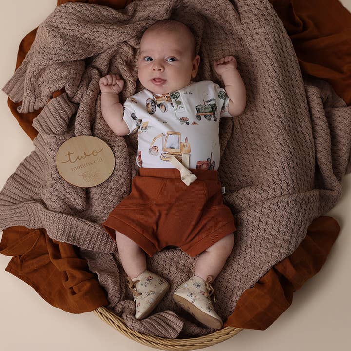Snuggle Hunny – wholesale Cot shoes – Baby – Diggers & Tractors Lace Up Shoes