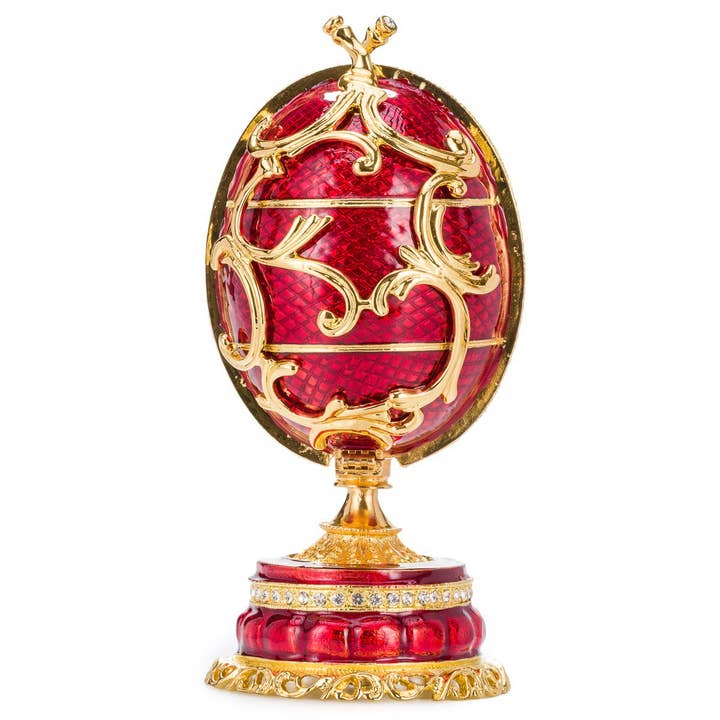 danila-souvenirs - Vendita all'ingrosso Decorazioni da tavolo - Carillon Faberge Spring Flowers Egg Carillon portagioie rosso