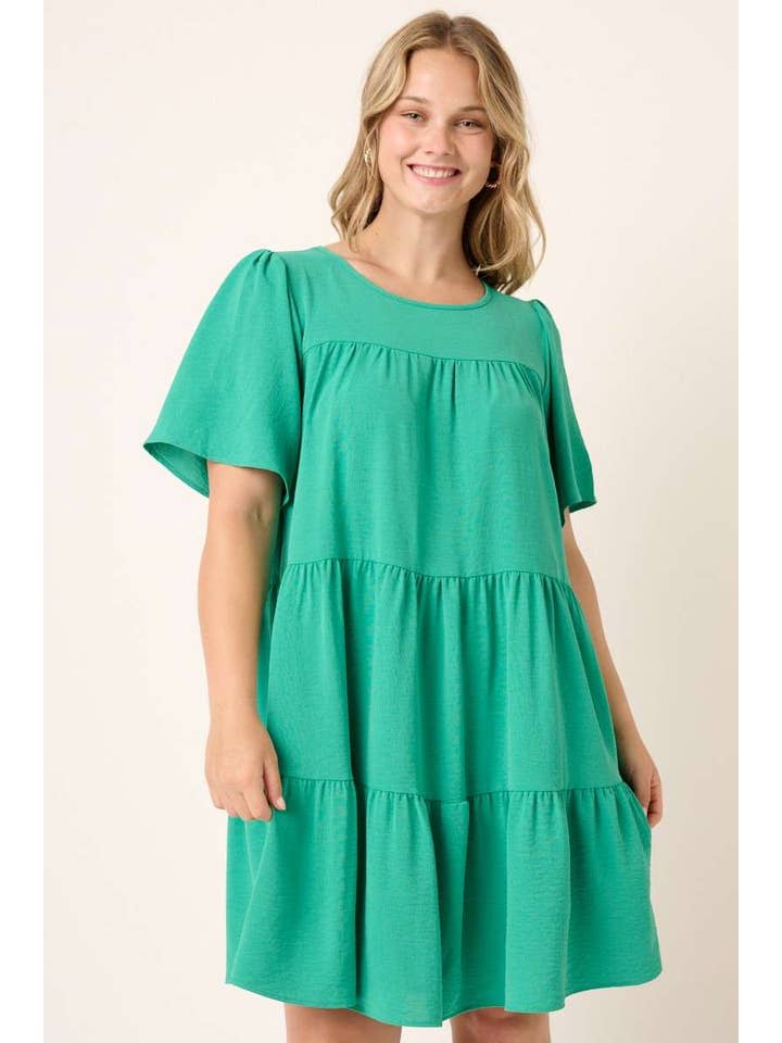 mittoshop – Großhandel Kleid – Damen – PLUS AIRFLOW MINIKLEID MIT RÜSCHENSTUFEN UND KURZEN ÄRMELN