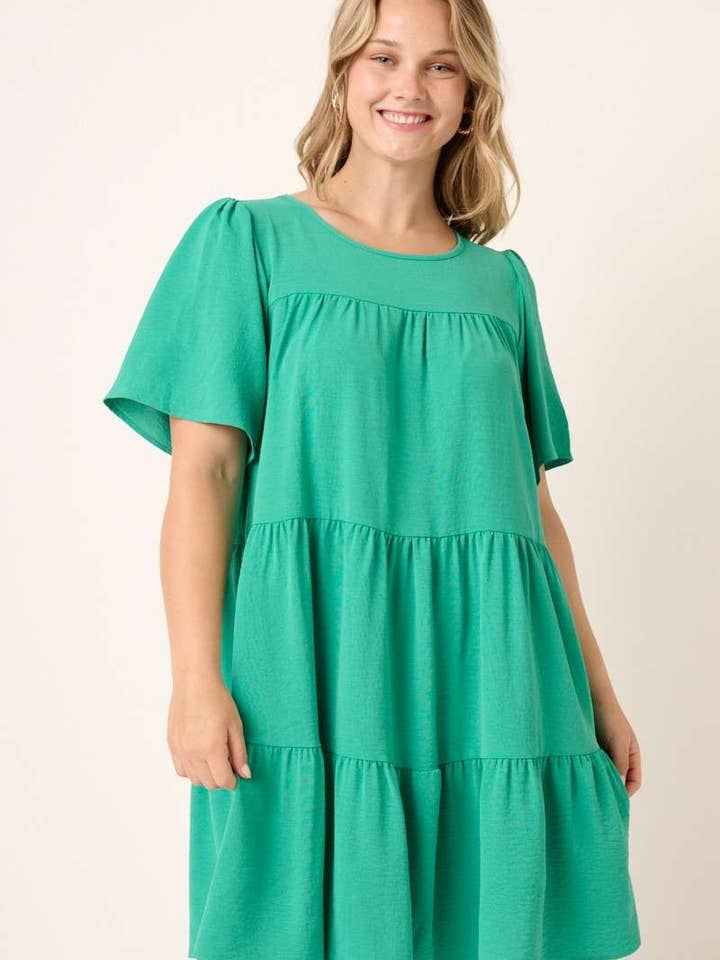 PLUS AIRFLOW RUFFLE TIER SHORT SLEEVE MINI DRESS for wholesale by mittoshop