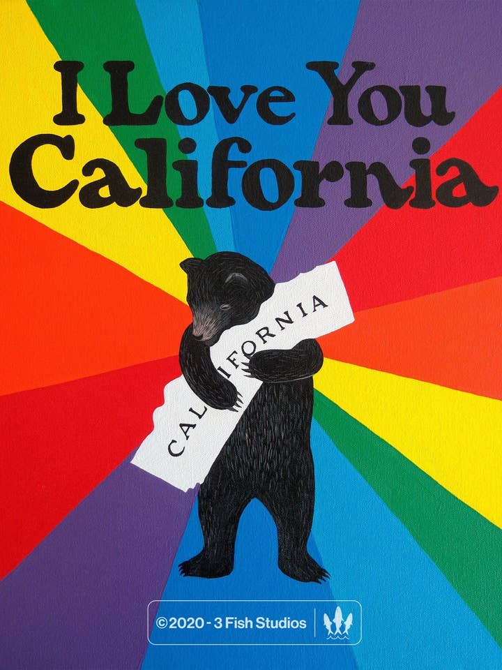 "Jeg elsker dig, Californien" Pride Print for engroshandel hos 3 Fish Studios