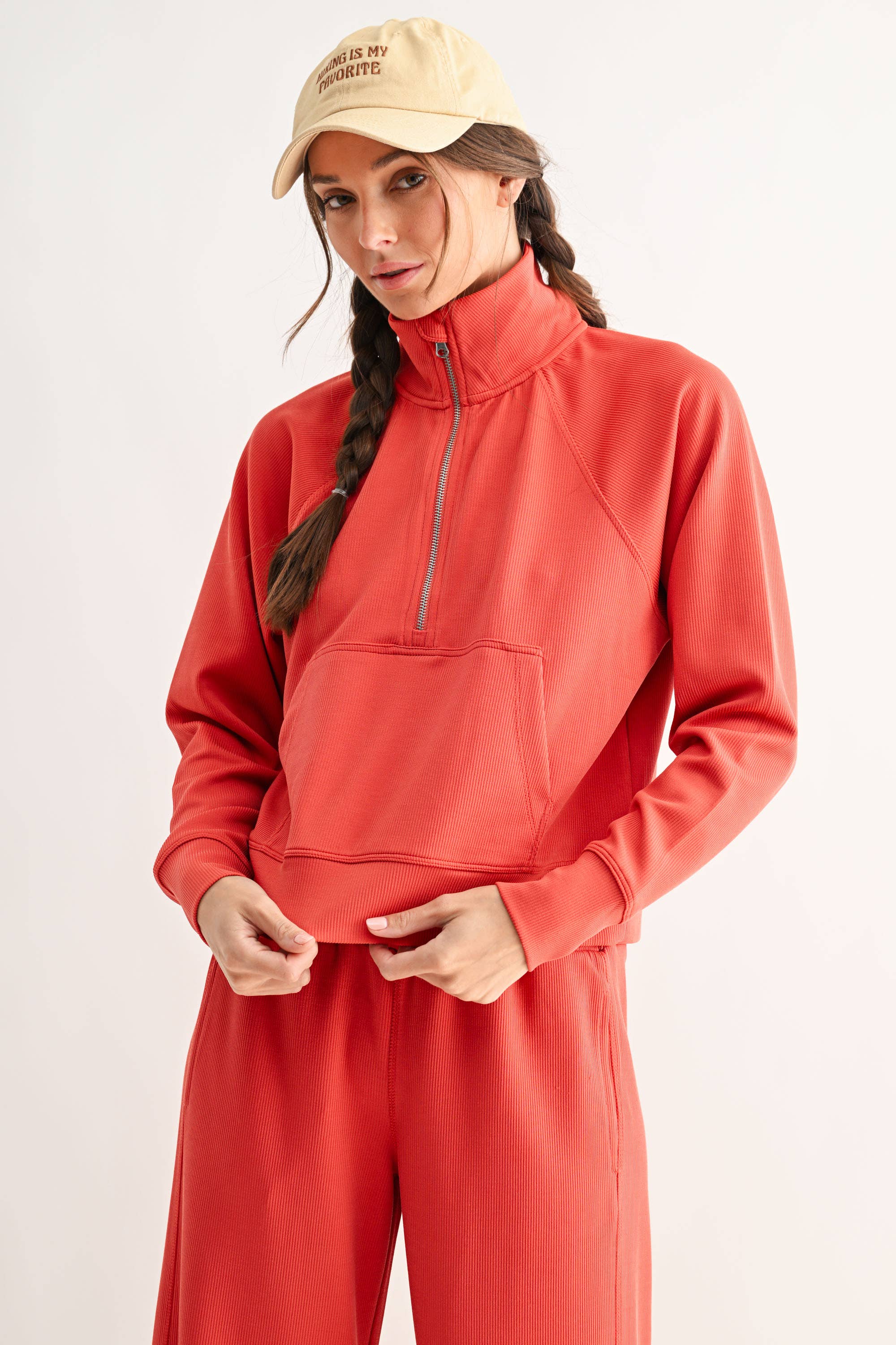 Mono B - Vente Sweat-shirt – femme - Pull à col zippé 1/4 en maille côtelée Luxe Sand Wash8