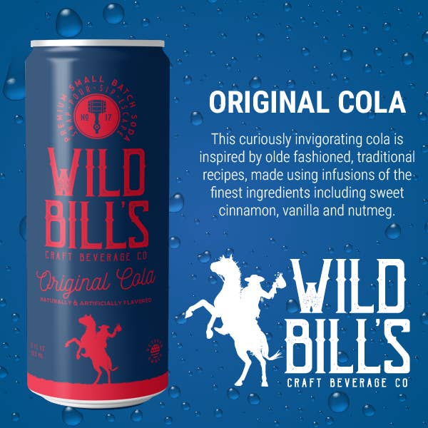 Wild Bill’s Craft Beverage Co. - Wholesale Soda/Carbonated Drink - Original Cola - Premium Cane Sugar Soda, 12-Pack, Cans