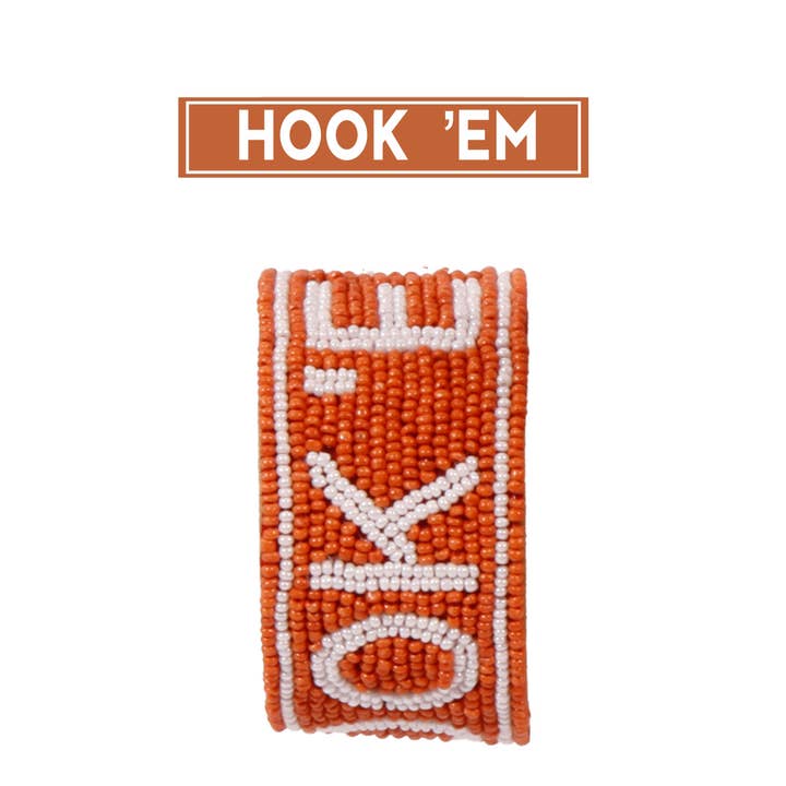 Desden - Wholesale Cuff Bracelet - Texas Hook 'em Beaded Cuff in Burnt Orange and White by Desden