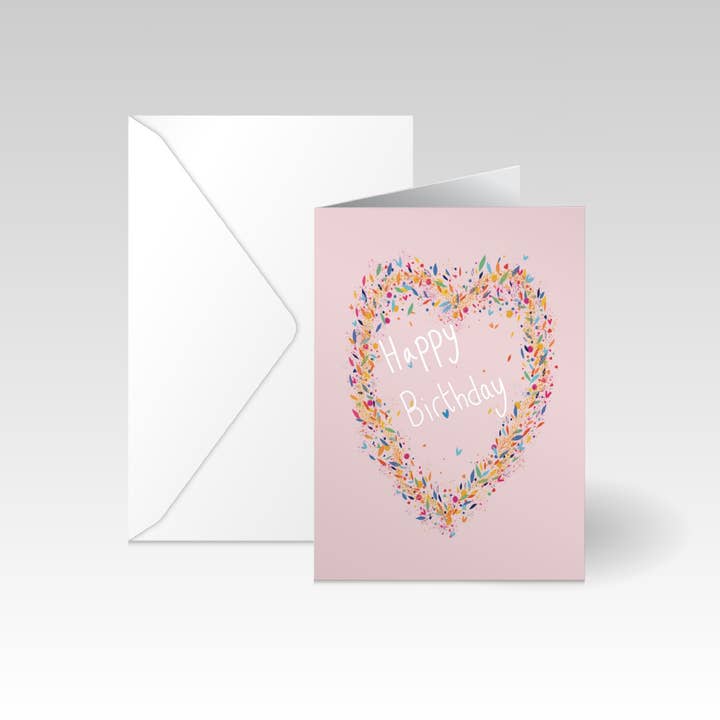 A6 Fijne Verjaardag Bladerhart kaart voor wholesale door Swanpool Paper