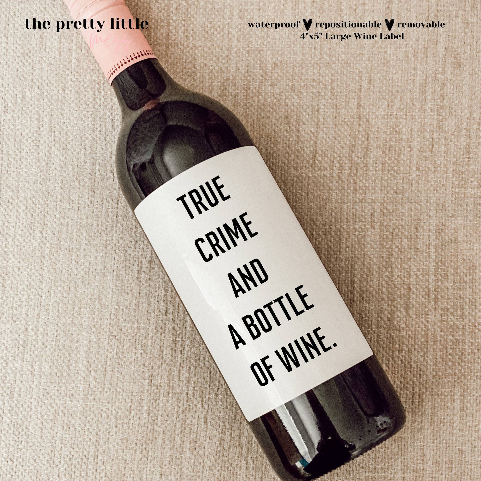 the pretty little mess - Vendita all'ingrosso Etichette regalo - True Crime and a Bottle of Wine, divertente etichetta di vino, regalo per la notte delle ragazze, regalo per lei, regalo di quarantena, regalo di pandemia, compleanno in quarantena