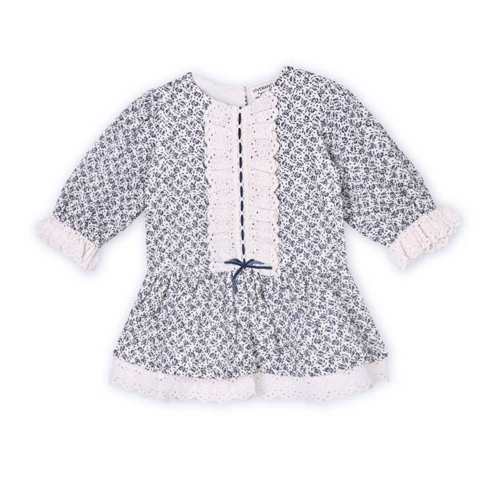 Floral Print & Lace Baby Dress & Bloomer (Organic Muslin) for wholesale on Faire1