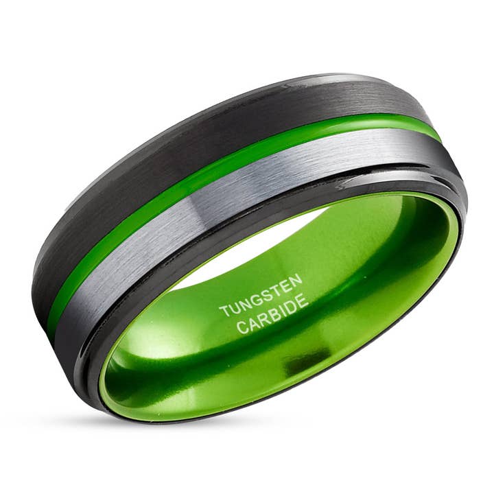 Fede nuziale nera - Anello in tungsteno verde - Fede nuziale in tungsteno - Anello da uomo - Donna per la vendita all'ingrosso da parte di Lucky Love Rings