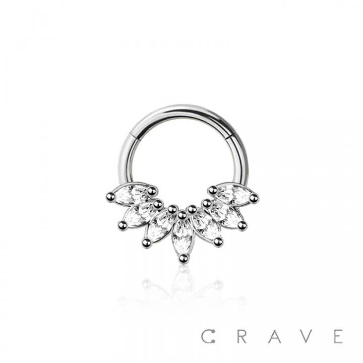 CRAVE BODY JEWELRY - Wholesale Single Earring - 7 MARQUISE ARCH 316L SURGICAL STEEL HINGED SEGMENT CLICKER