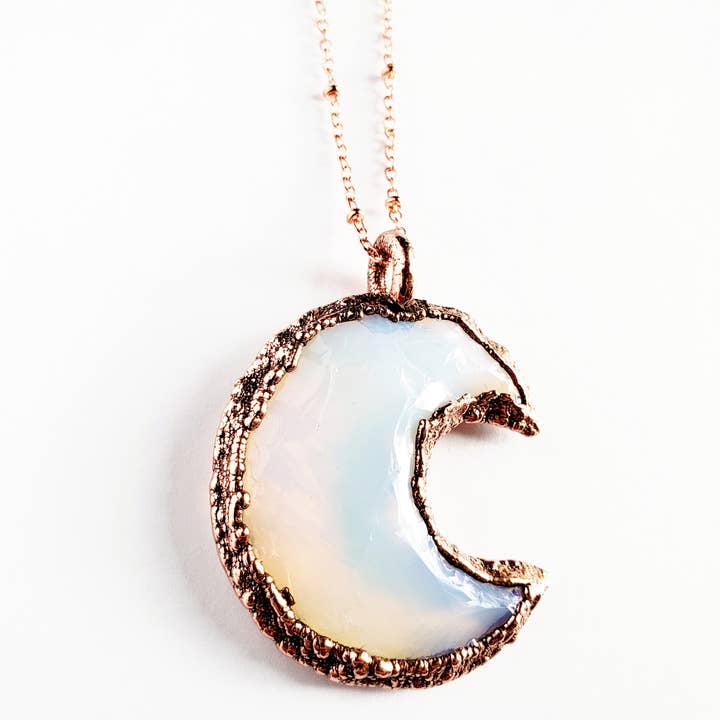 MergingMetals – wholesale Pendant/charm necklace – Knapped Opalite Crystal Crescent Moon Necklace