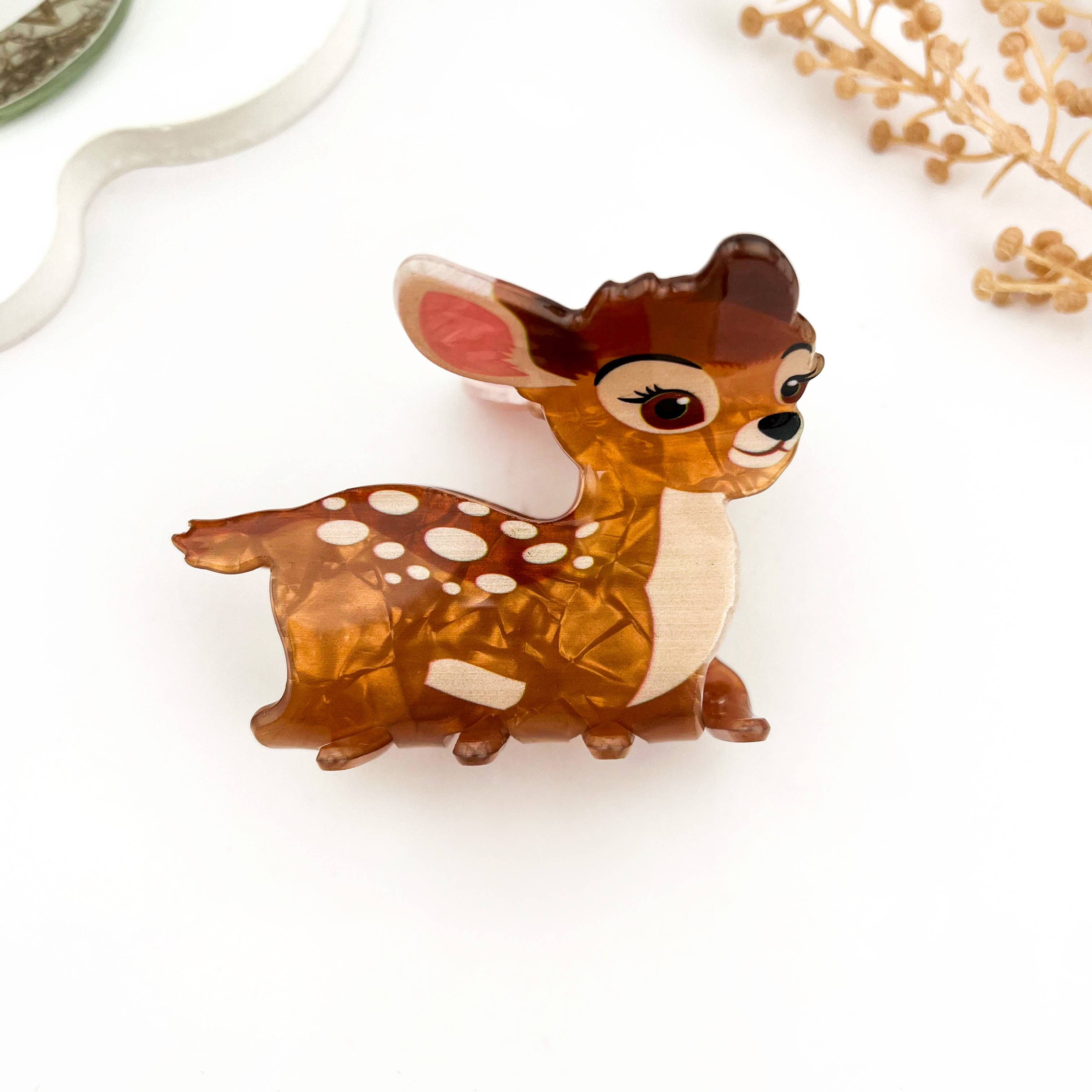 Brown Adorable Calm Deer Animal Printed Hair Claw Clip for wholesale on Faire2