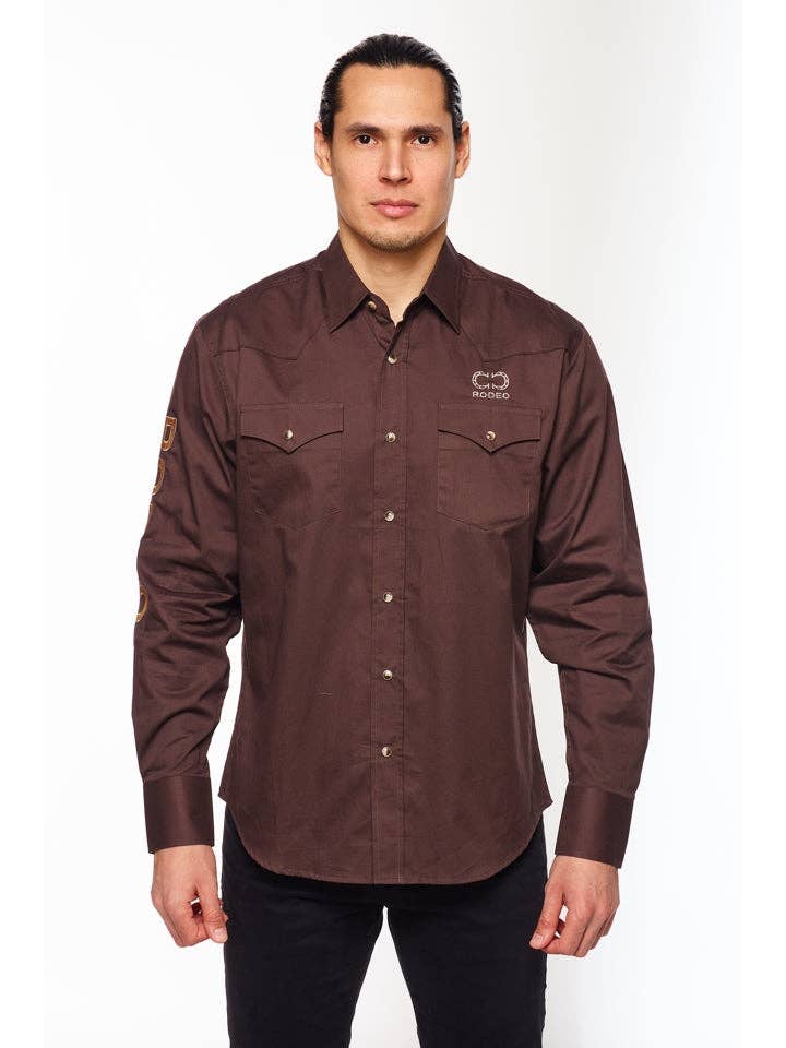 Rodeo Clothing - Wholesale Button Down Shirt - Men's - WESTERN RODEO EMBROIDERED SIGNATURE LOGO SHIRT-BROWN1