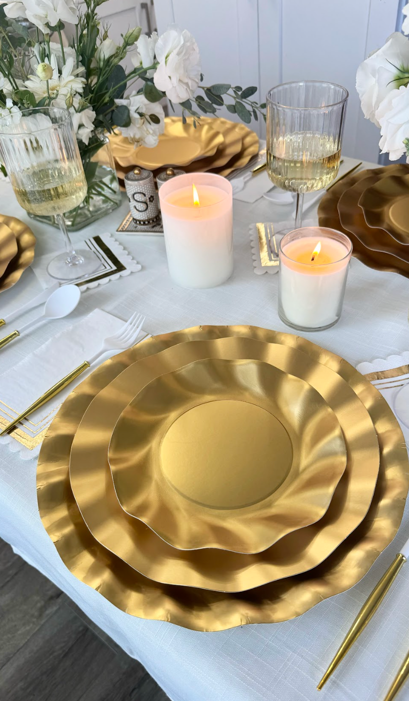 Sophistiplate - Wholesale Disposable Plate - Satin Gold Wavy Paper Appetizer/Dessert Bowls/8pk1