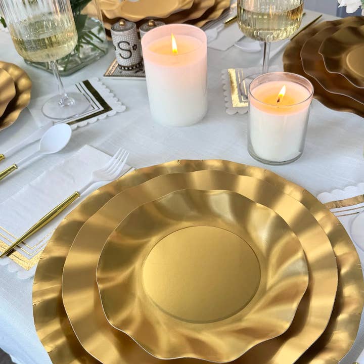 Sophistiplate - Wholesale Disposable plate - Satin Gold Wavy Paper Appetizer/Dessert Bowls/8pk1