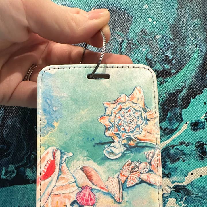 Sanibel Favorites (Pastel Shells) Luggage Tag for wholesale by Rachel Pierce Art Gallery