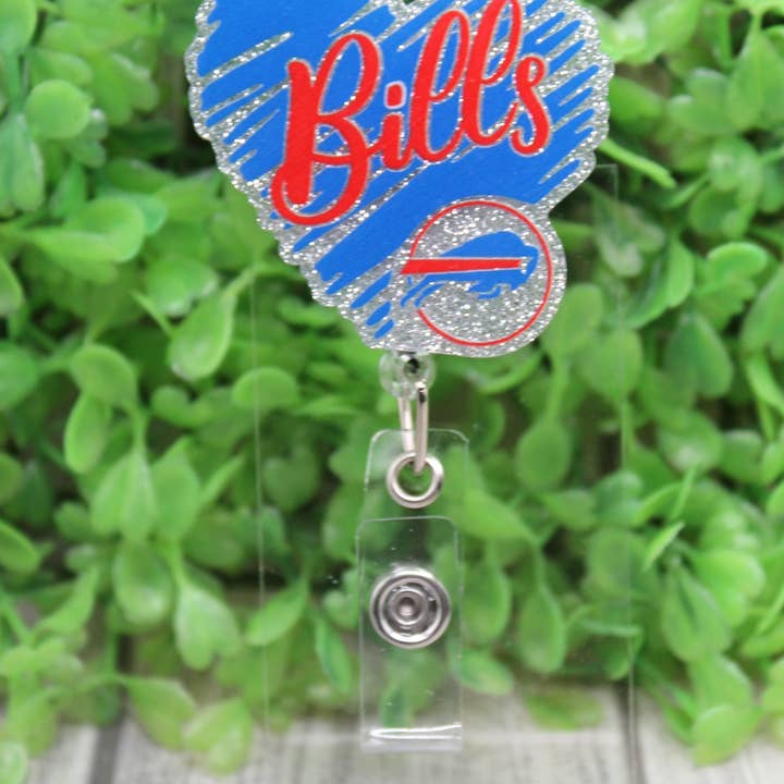 Buffalo Bills Scribble Heart Badge/ID Holder Reel for wholesale by Hylidae Boutique