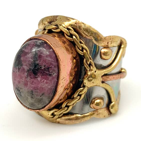 Mixed Metal and Rhodonite Stone Ring for wholesale by Anju Jewelry