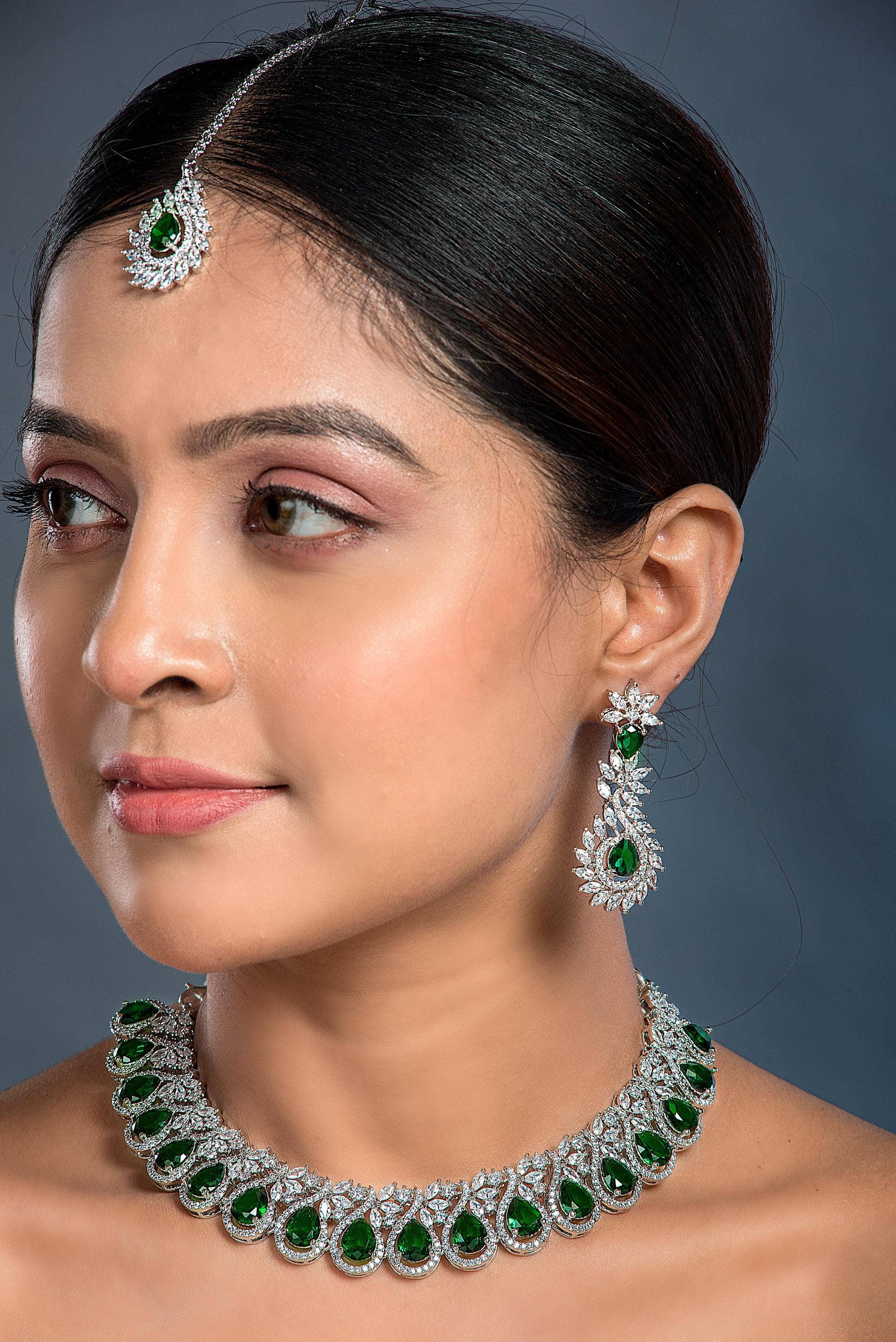 Vastrabhushan - Wholesale Jewelry Set - Emerald Green American Diamond Bridal Jewelry Set4