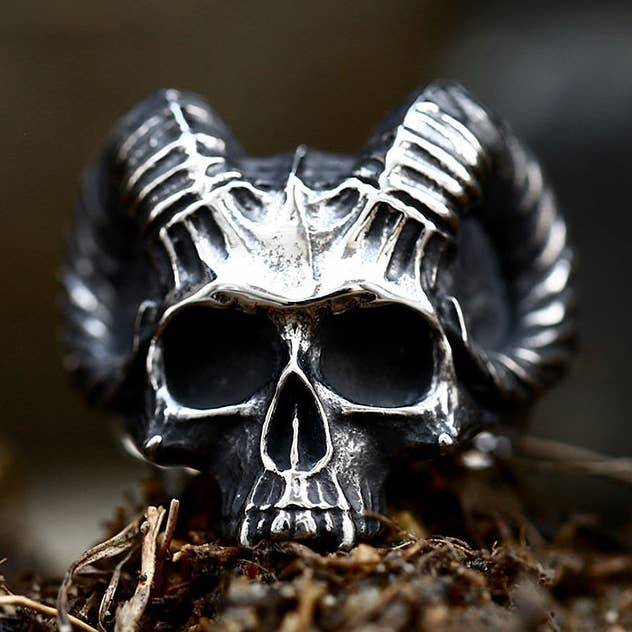 Vintage schedelring van schapenhoorn voor heren voor wholesale door Gemcohub