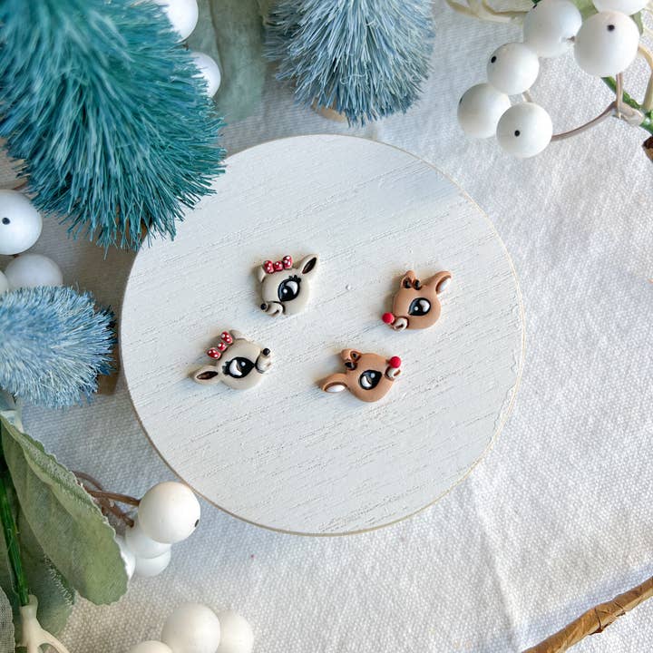 Morning Dew Designs – wholesale Stud/post earrings – Christmas Reindeer Polymer Clay Studs