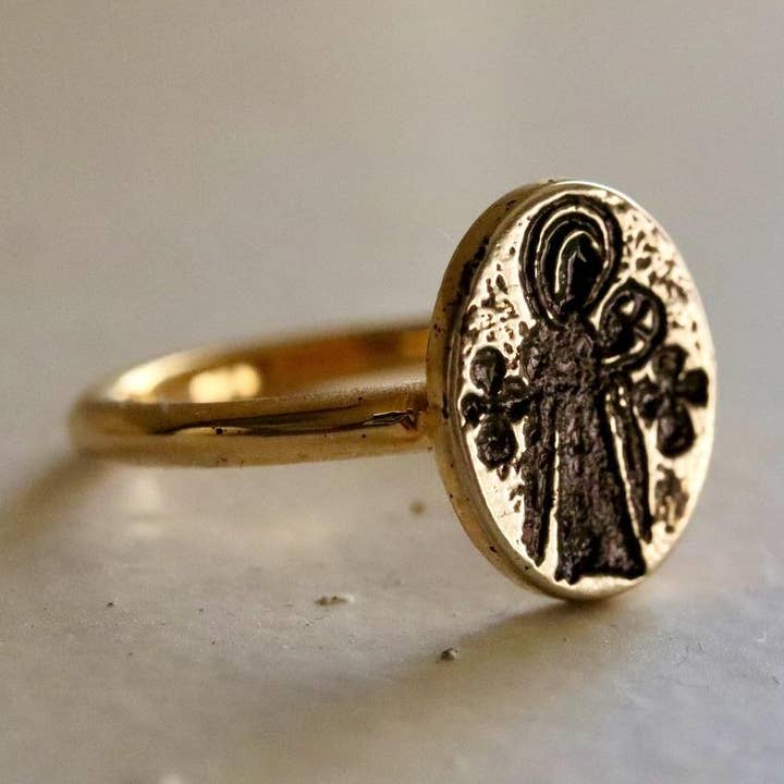 Anello bizantino Madonna con Bambino - Oro per la vendita all'ingrosso da parte di BoneNE, LLC