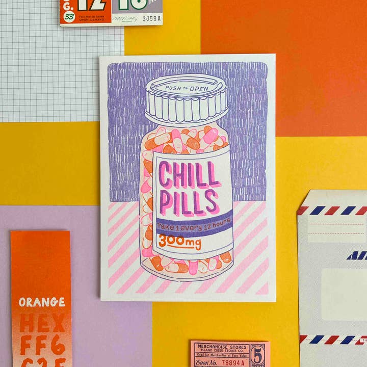 A5 Chill Pills Riso Print for wholesale by Jacqueline Colley