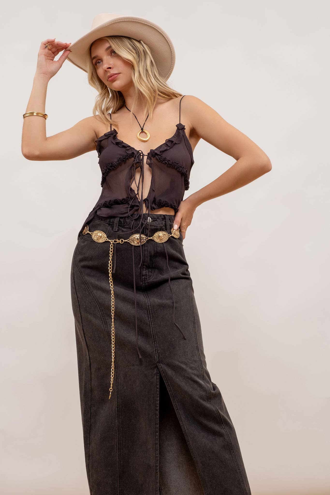 ZWART MIDIROK VAN DENIM MET PANELEN voor groothandel op Faire3