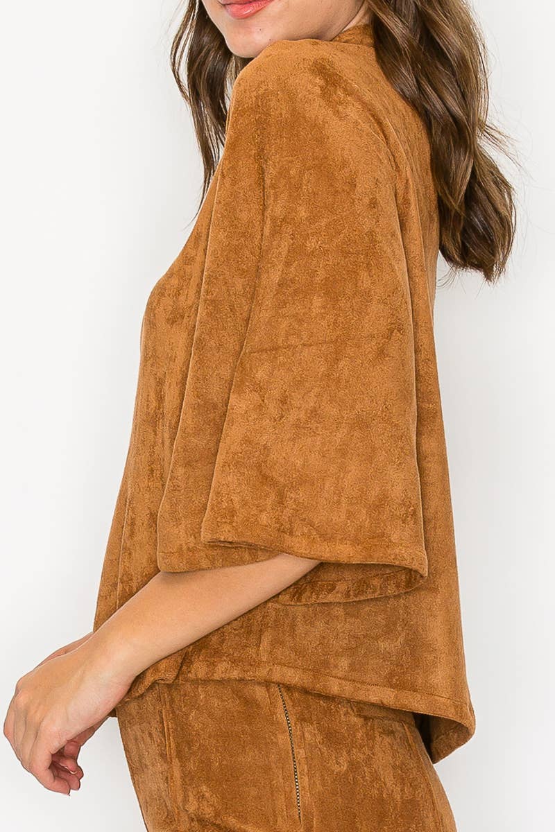 LoveWednesday - Wholesale Blouse - Women's - Bell sleeve camel suede top  - LWT1802 27